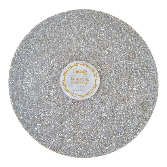 NEW Sparkles Home Luminous Round Rhinestones Placemats in Silver (Set of 4) - Picture 2 of 5